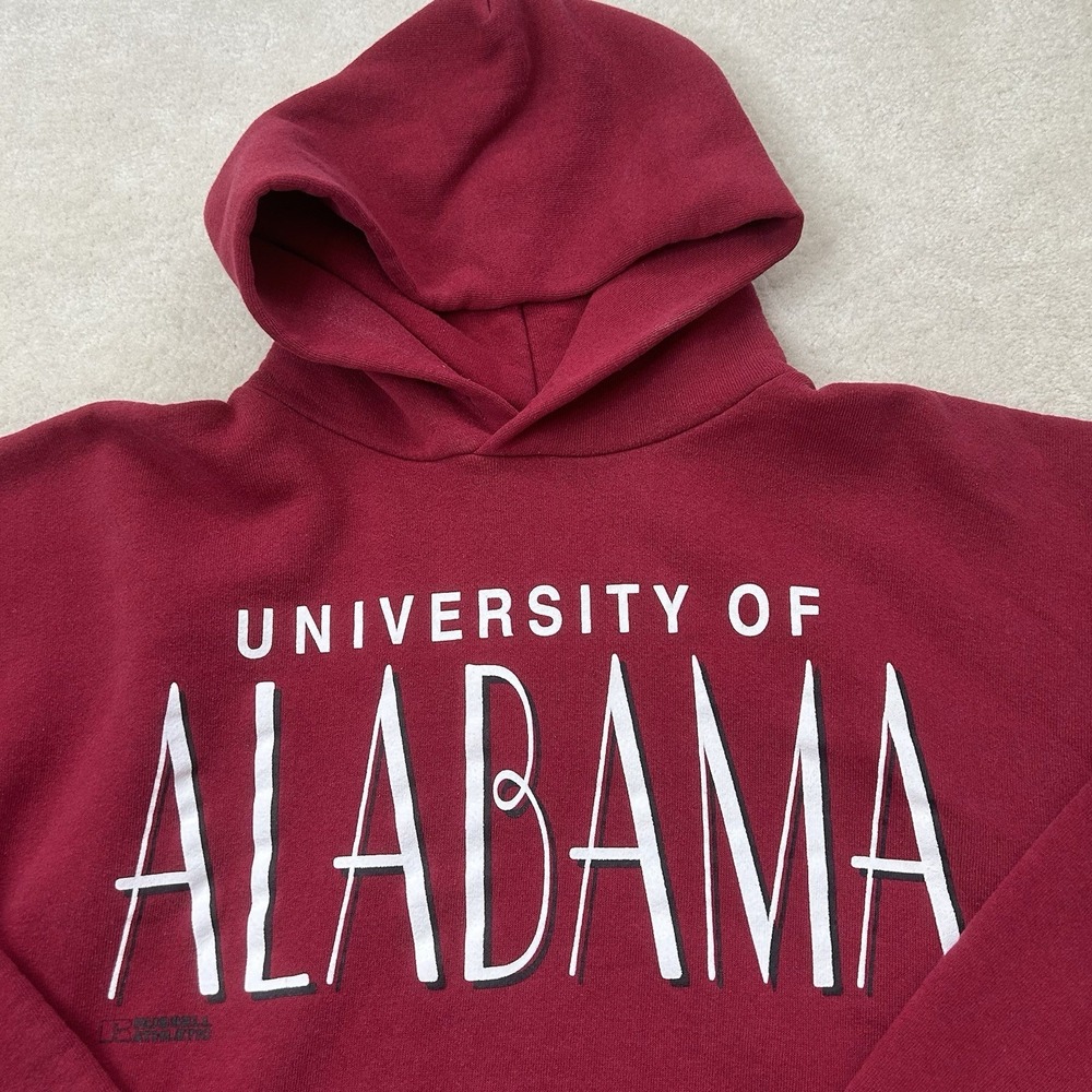 Vtg 90s Russell Athletic Hoodie Alabama Crimson Tide Large USA Made Fleece